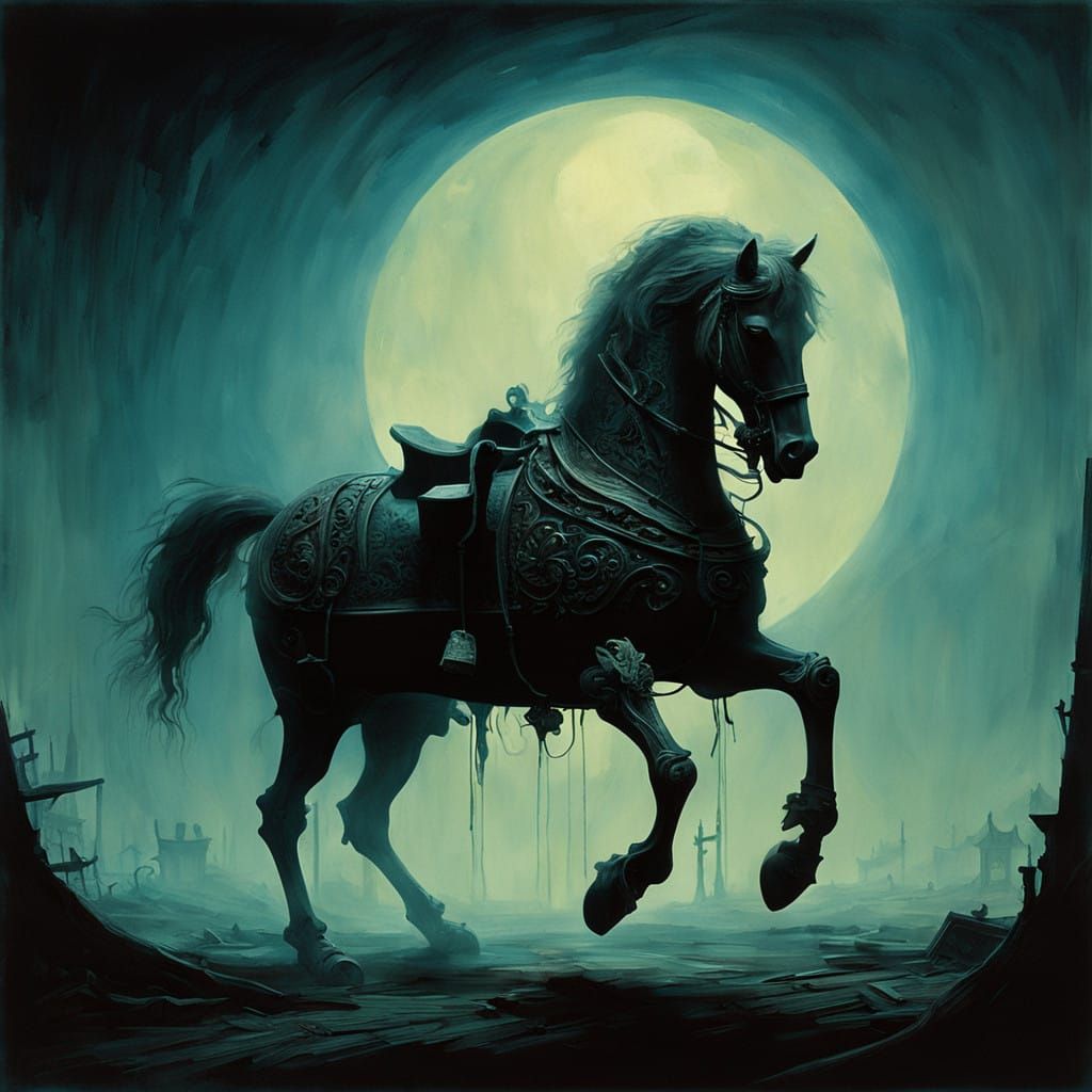 Ethereal Rocking Horse in a Haunting Nursery Scene