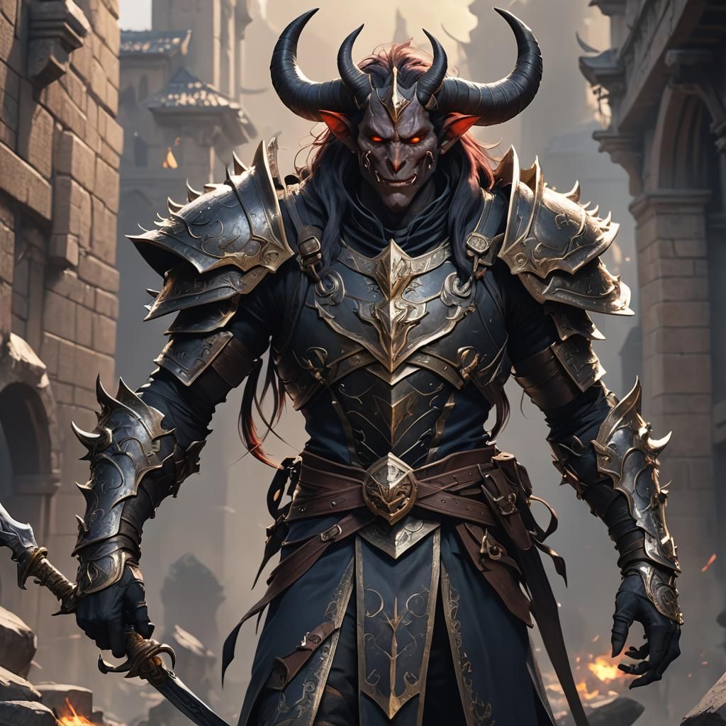 Goliath Tiefling Hybrid in Detailed Anime Style