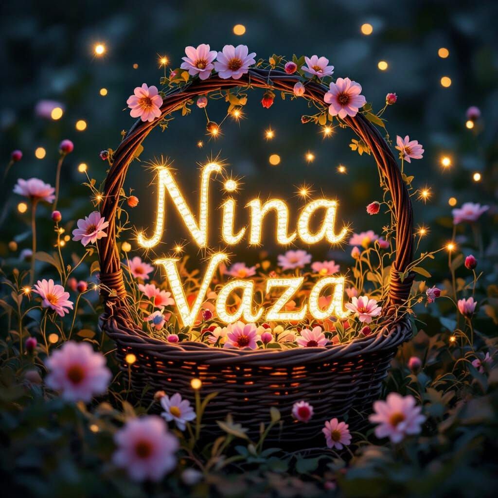 Nina in Pink Wildflowers with Fireflies and Fairies