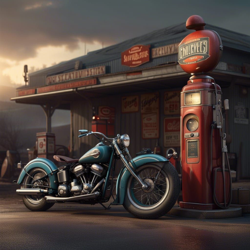 1936 Harley-Davidson El Knucklehead at Gas Station