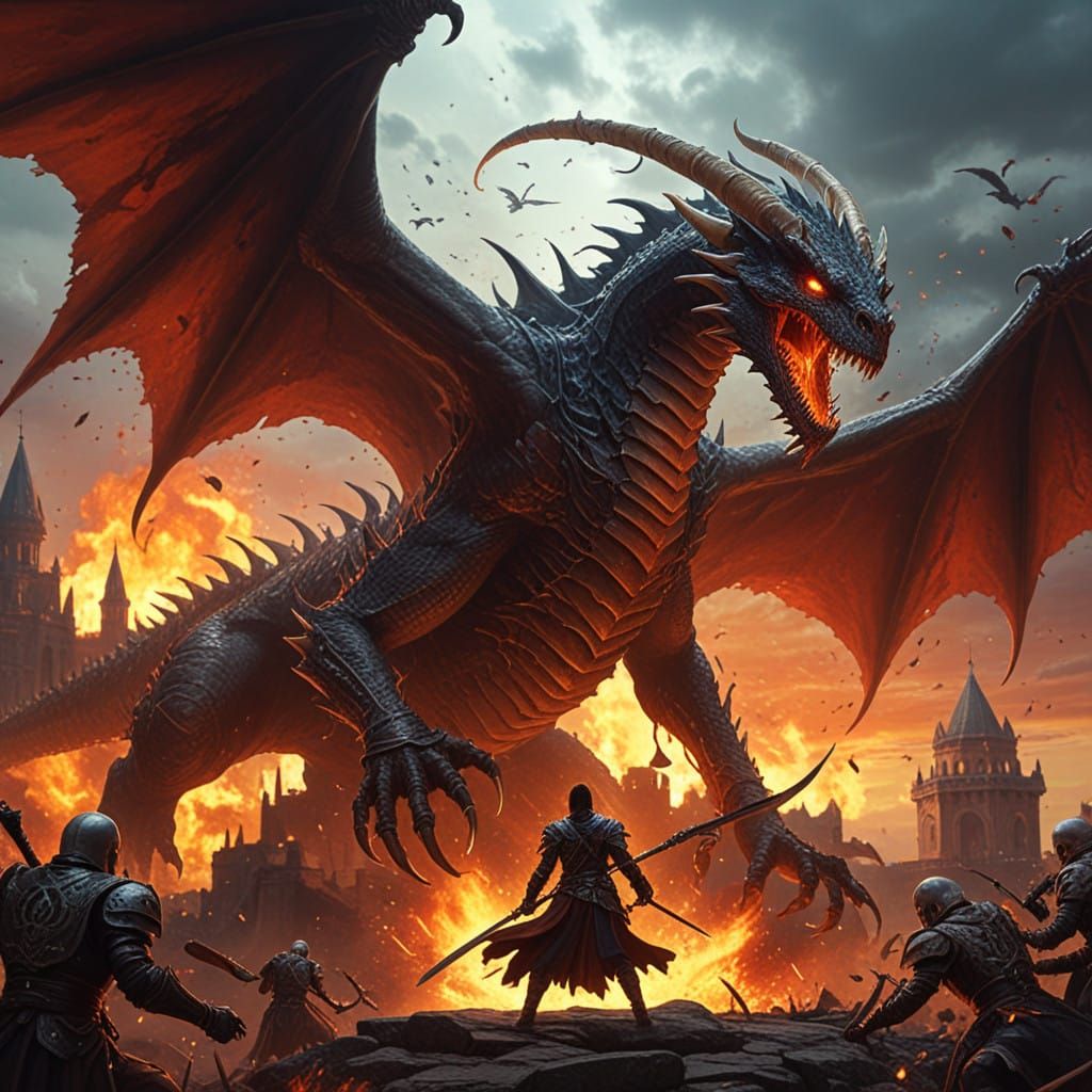 Dragon vs Dervish in a Fantastical Castle Landscape