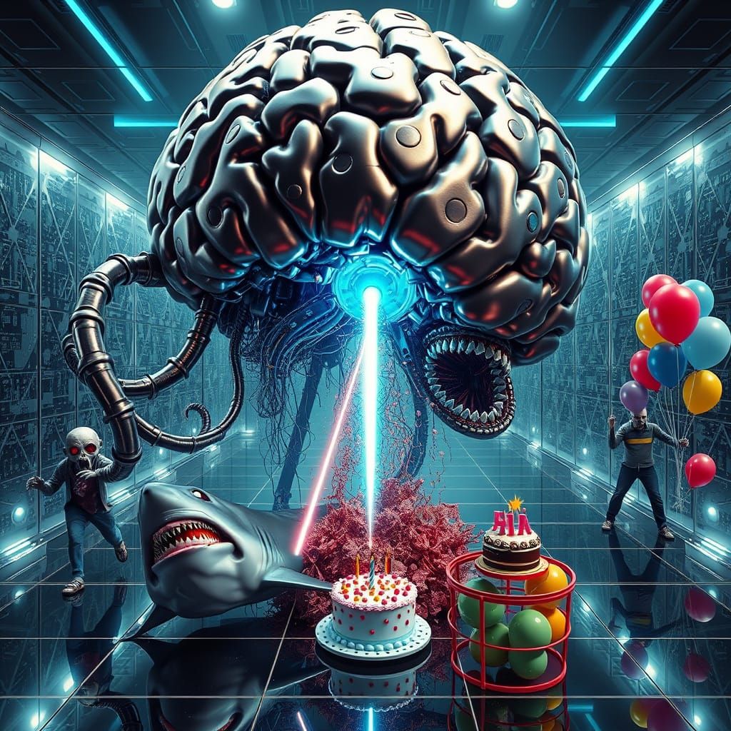 Giant Robot Brain Pops Zit in Hypercube