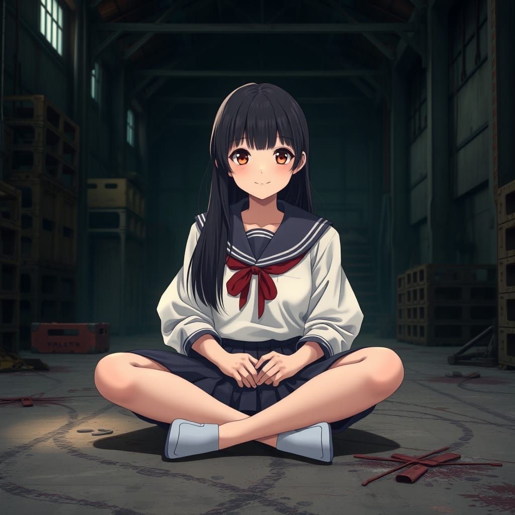 Whimsical Sailor Girl Shines Bright in Abandoned Warehouse