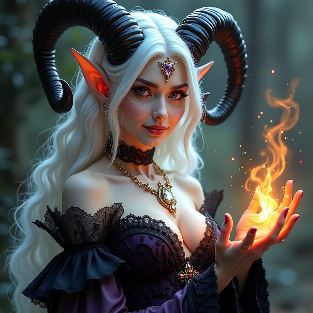 Tiefling Sorceress Portrait in Fantasycore Style