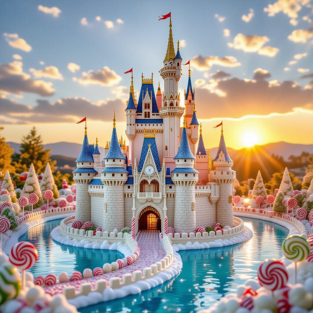 White Chocolate Castle with Lemonade Moat at Sunset
