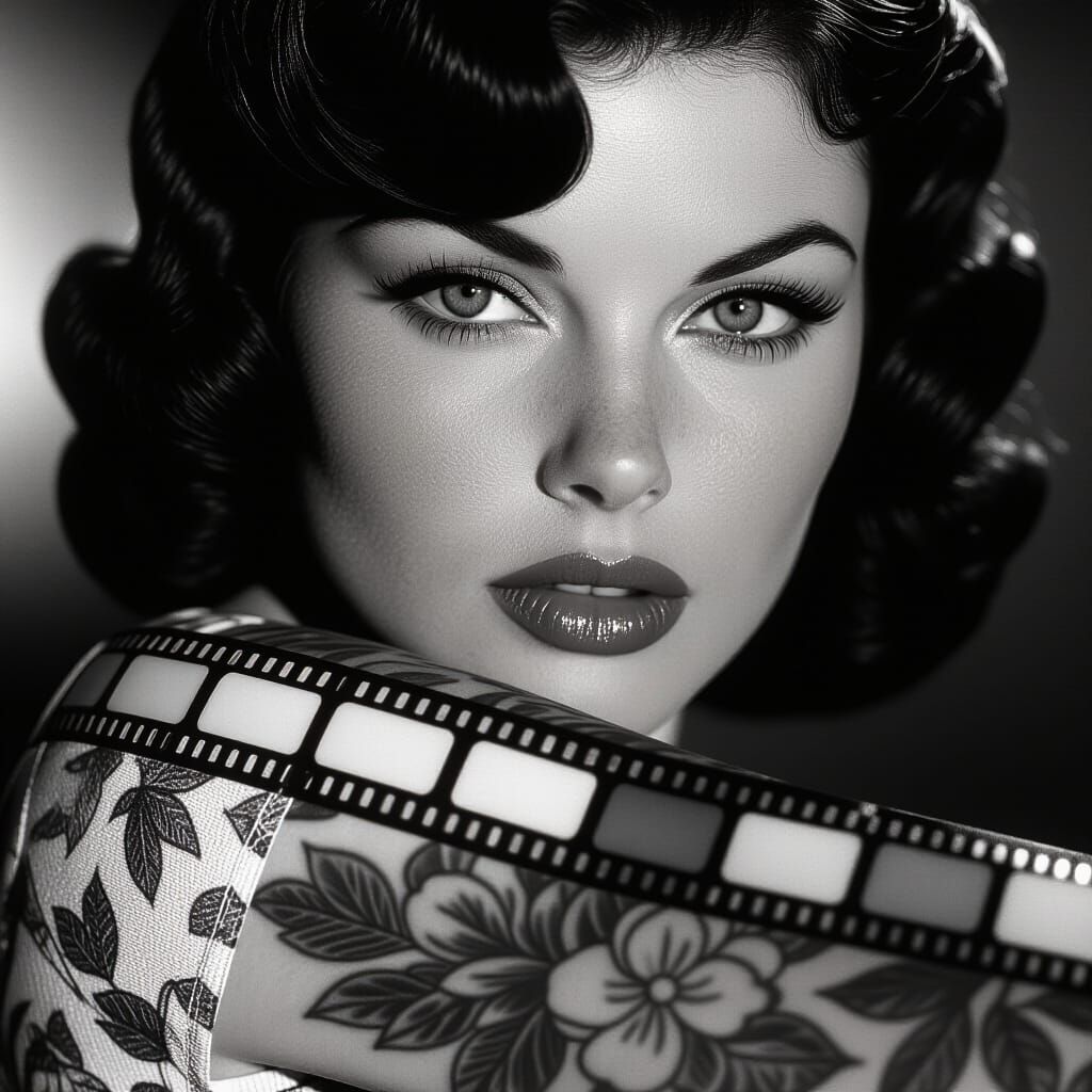 Vintage Woman Tattoo Sleeves B&W Film Strip