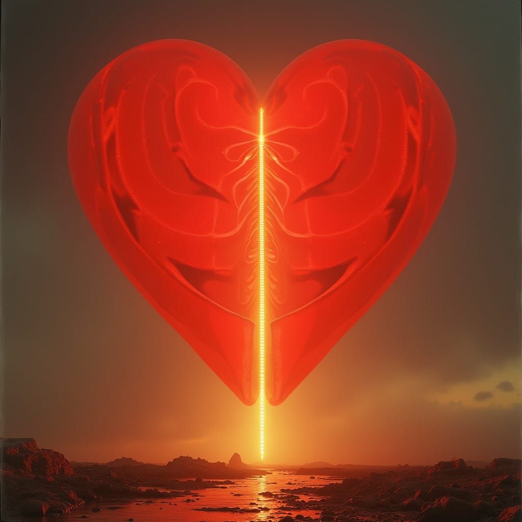 Radiant Futuristic Heart in Vibrant Red