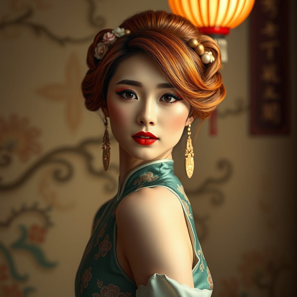 Chinese Woman in Victorian Dress, Intricate Details