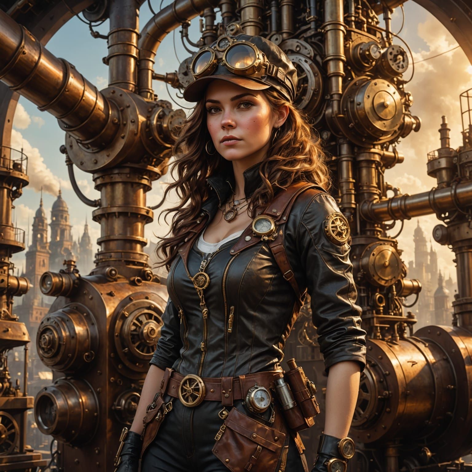 Steampunk Inventor with Giant Wrench Before Colossal City En...