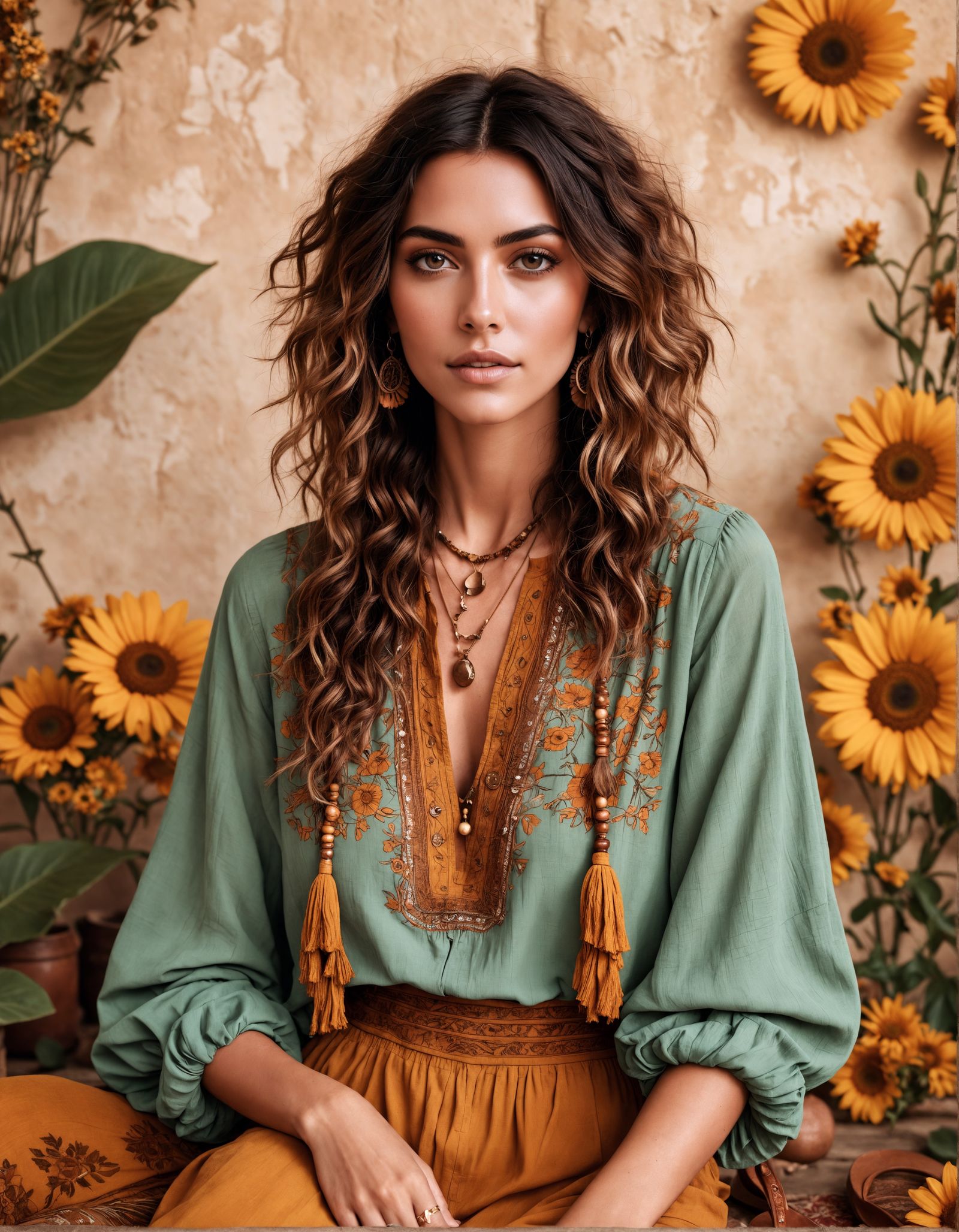 Bohemian Goddess with Whimsical Embroidery