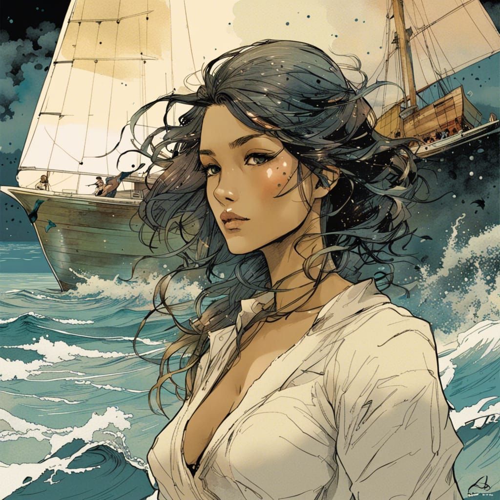 Enchanting Mermaid on Beach, Painterly Style