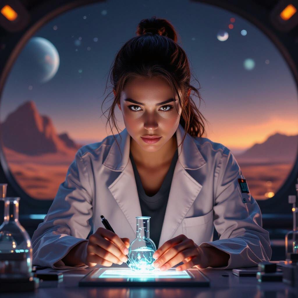 Female Scientist Researches on Mars in Hyperrealistic Style