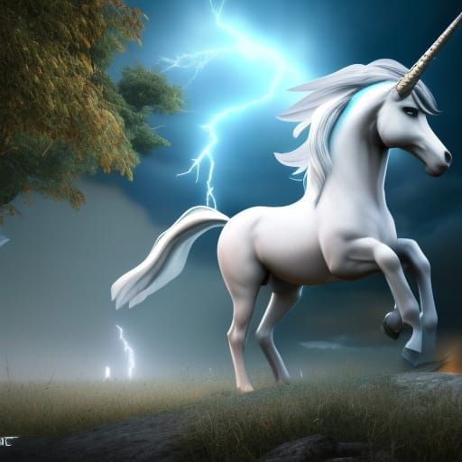Pegasus Unicorn in Lightning Storm: 3D Game Cinematic