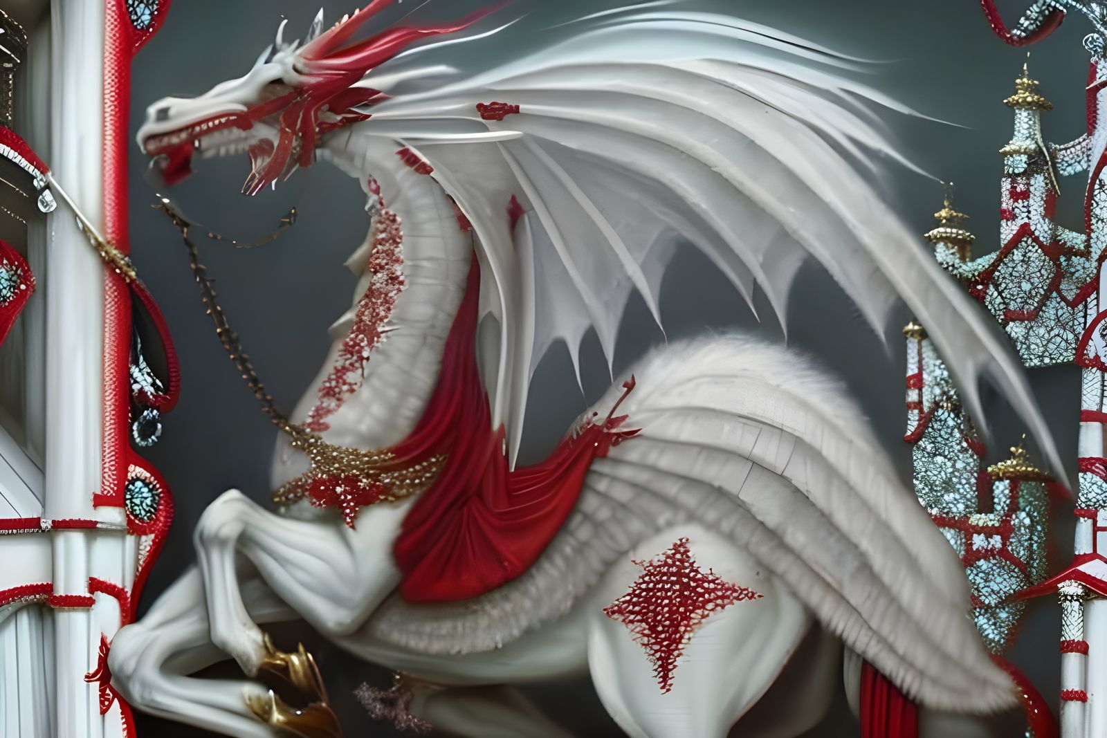 Fantasy Horse in Winter Town with Detailed Costume