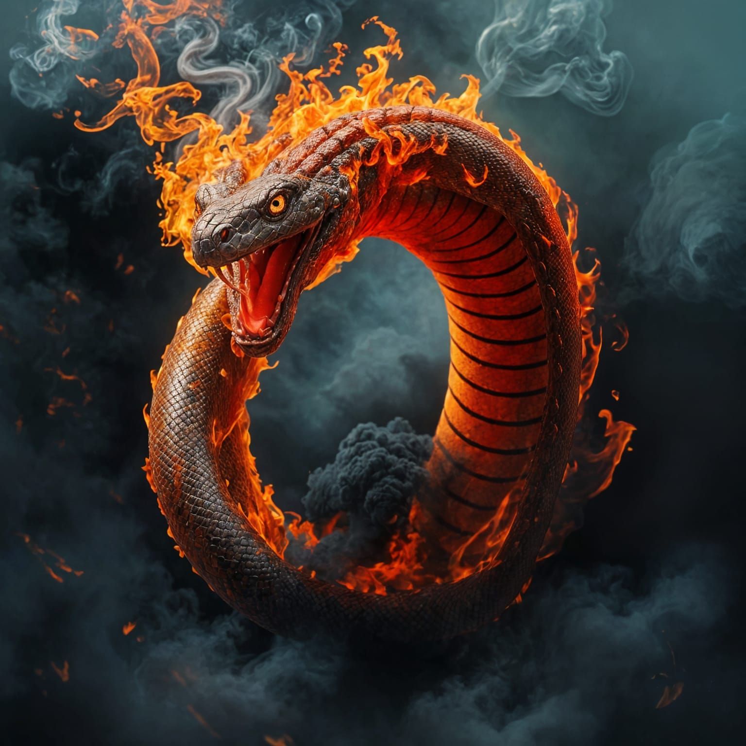 Fiery Serpent Ready to Strike, Digital Art