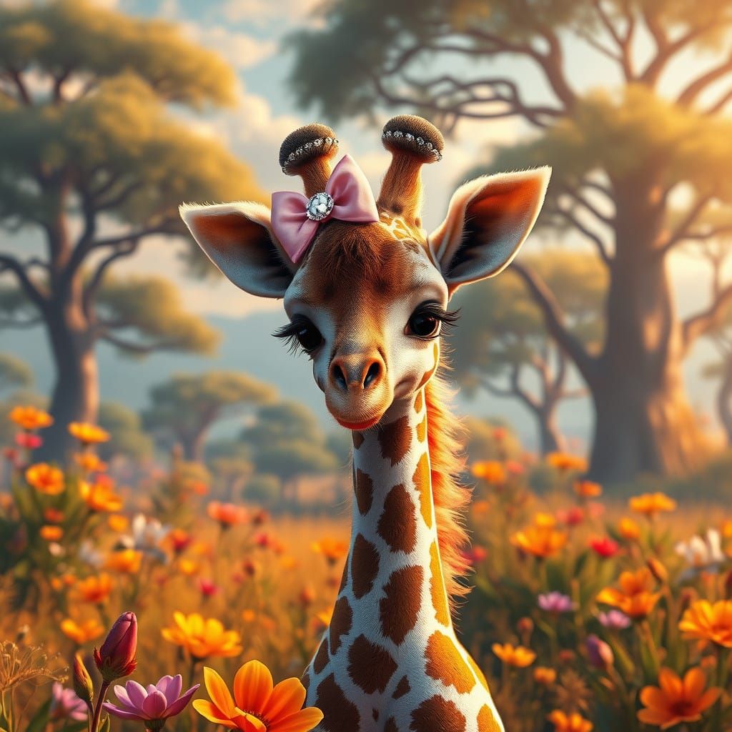 Whimsical Savannah Giraffe with a Hair Bow