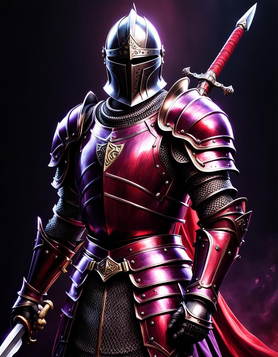 Medieval Knight in Detailed Armor, Digital Realism Style