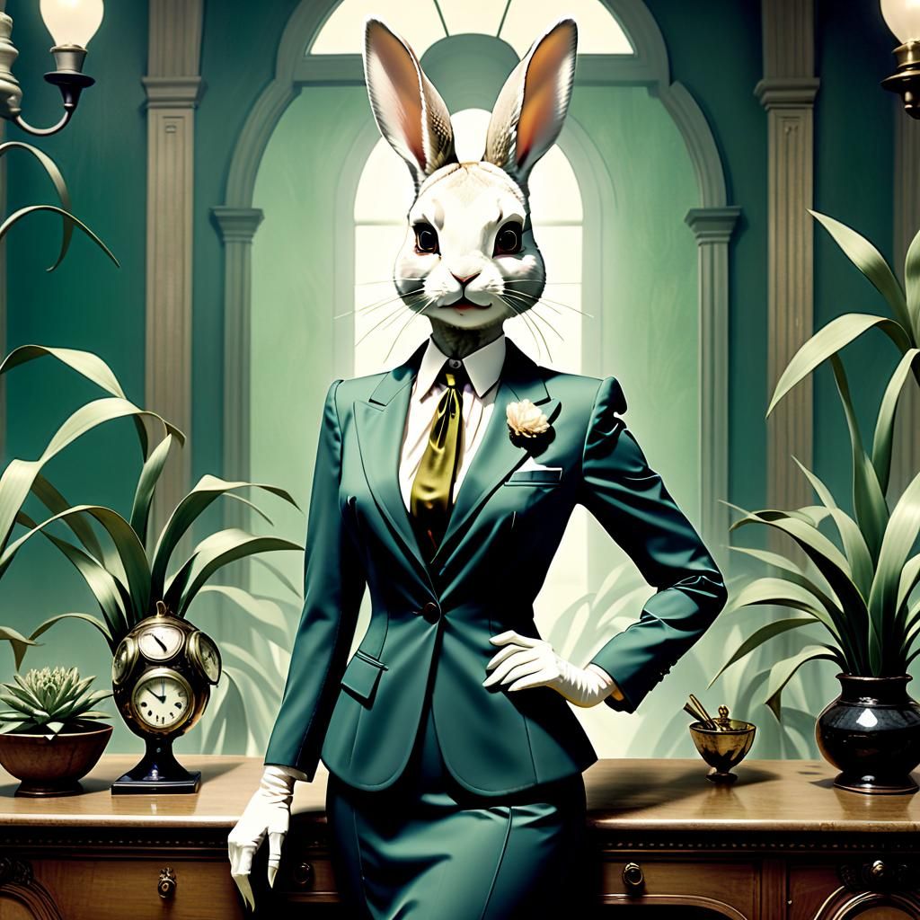 Vintage Glamour Bunnygirl in Surreal Feywild