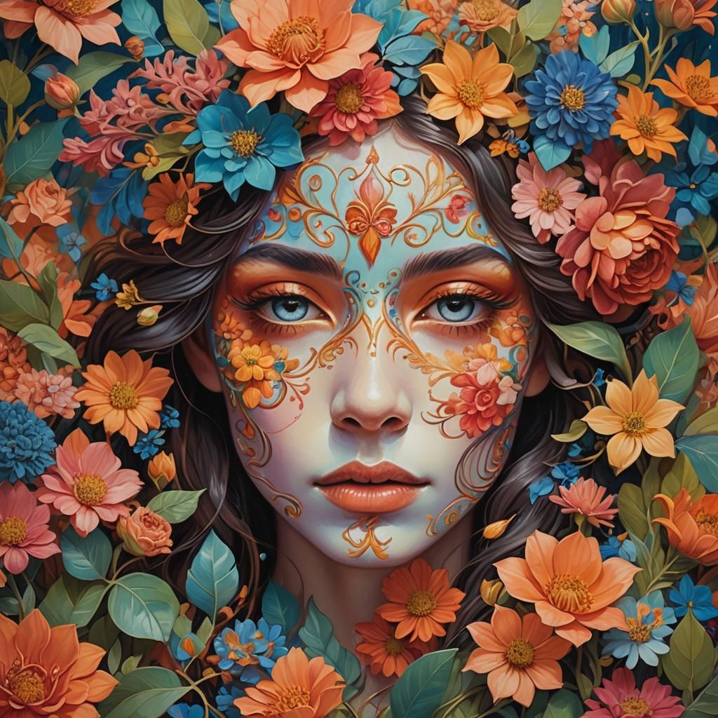 Ethereal Floral Portrait in Pre-Raphaelite Style