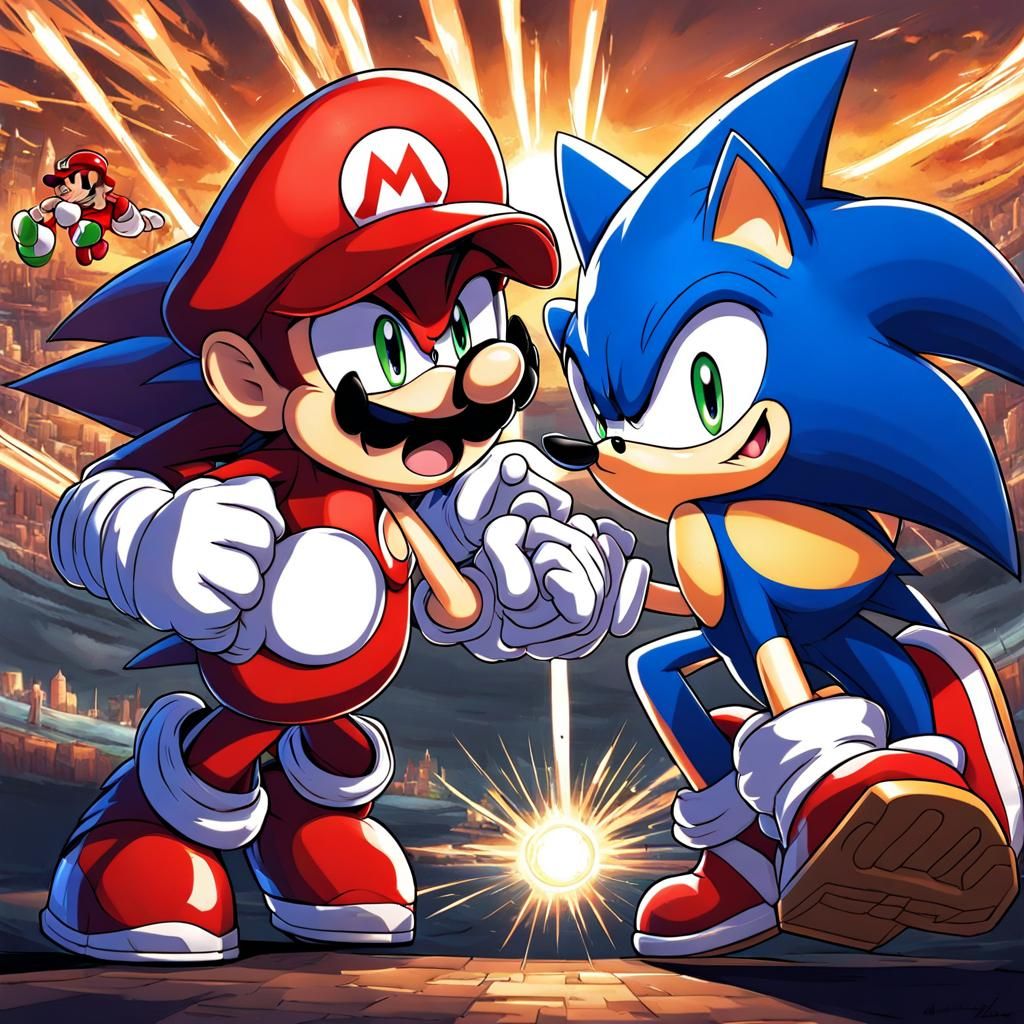 Sonic and Mario Intense Anime Style Fight
