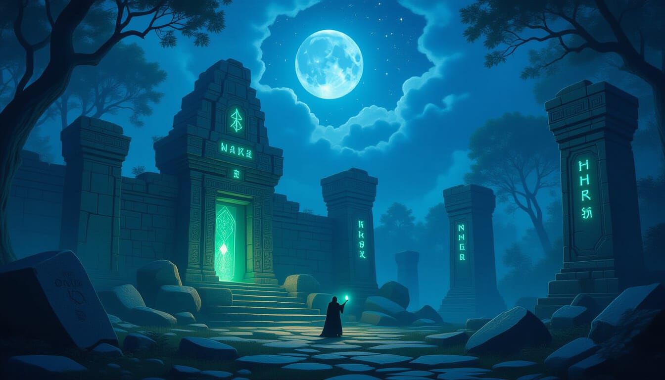 Mystical Forest Ritual Under Ethereal Moonlight