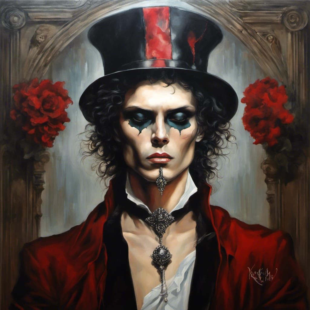 Gothic Oil Painting of a Beautiful Man with Skulls