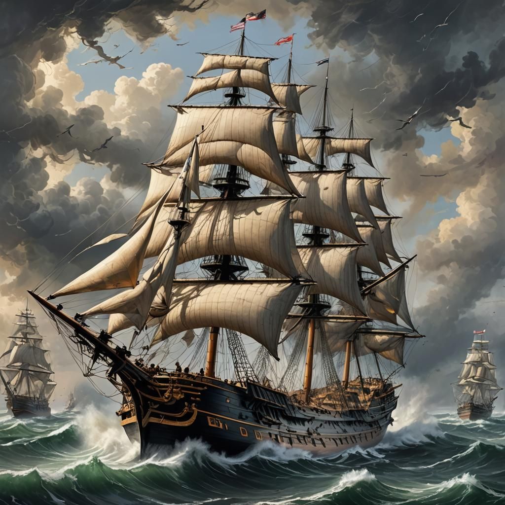 Majestic Ship of the Line in Stormy Seas