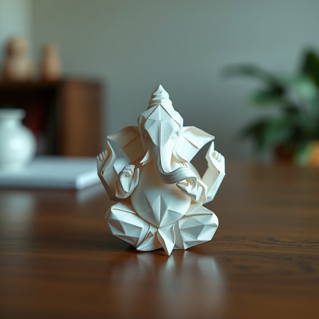Hyper-Realistic Origami Ganesha in Papercraft Style