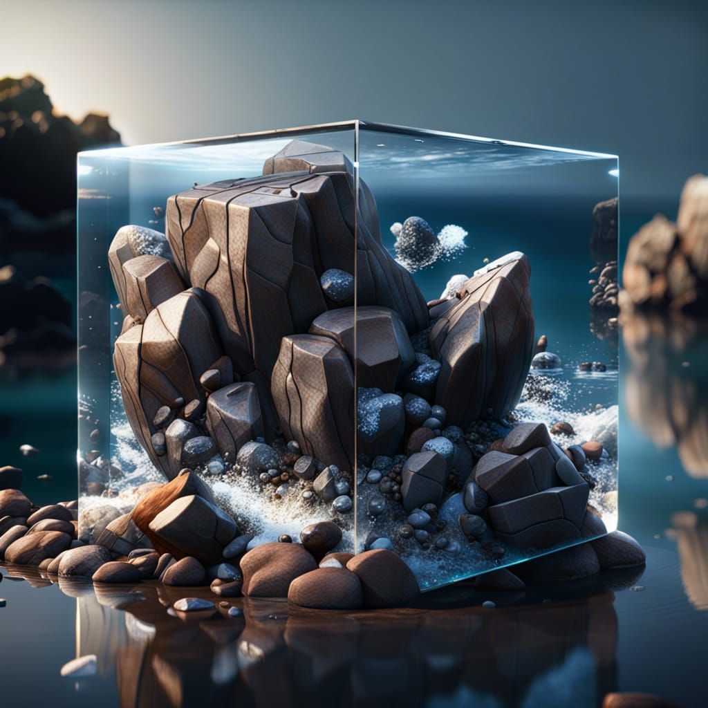 Rocky Shoreline in Glass Cube: 3D Game Cinematic