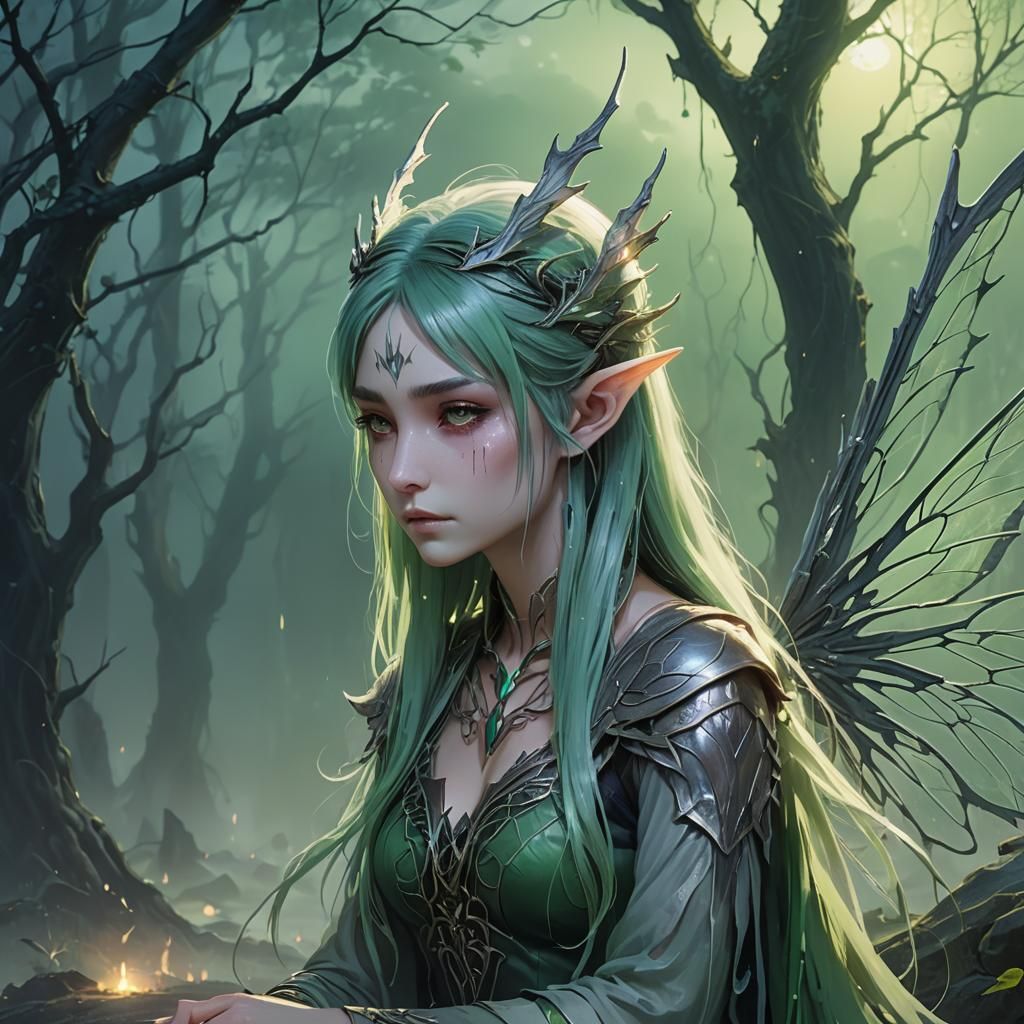 Ethereal Elven Queen in Anime Style