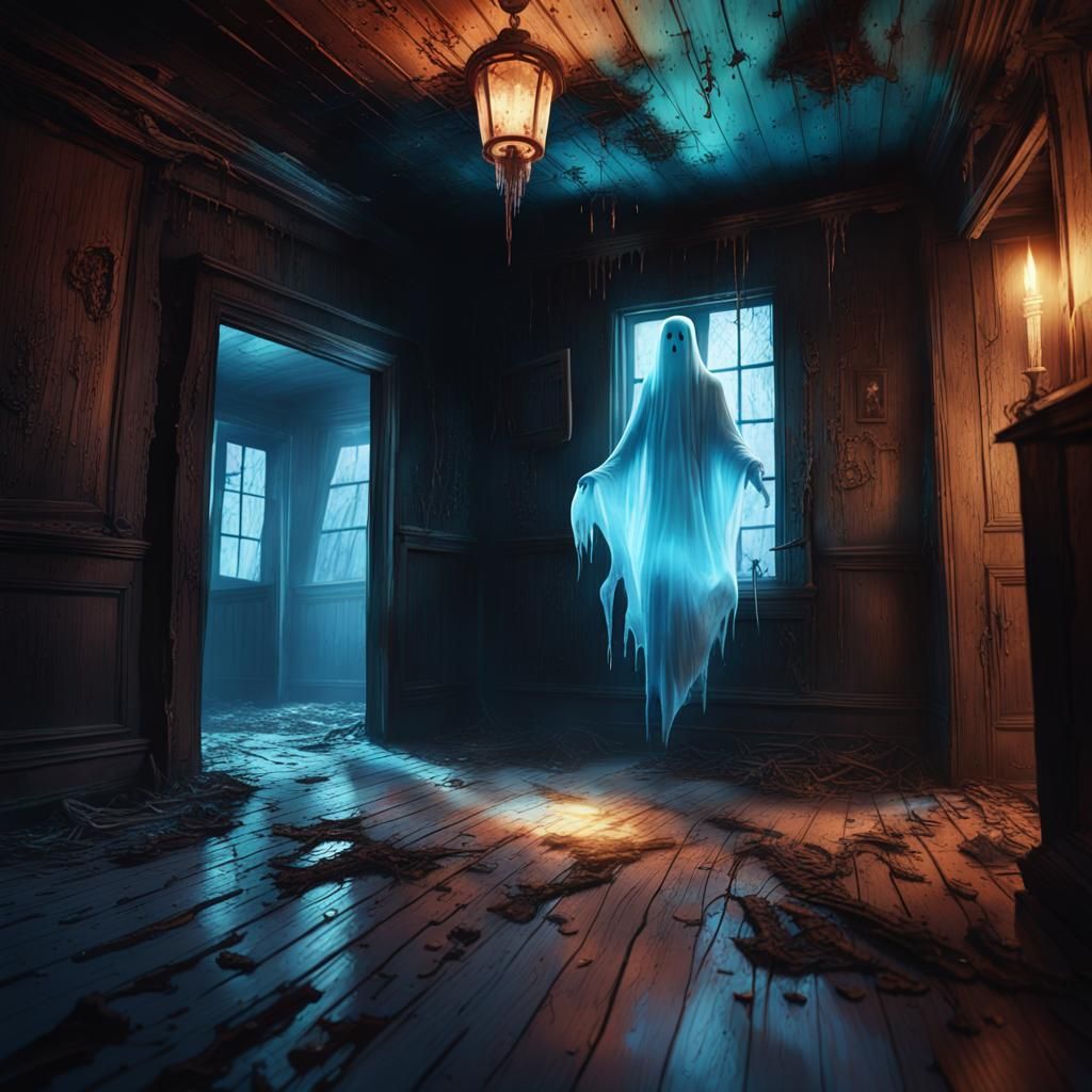 Ethereal Ghost Glides Through Haunted House in Dark Fantasy ...