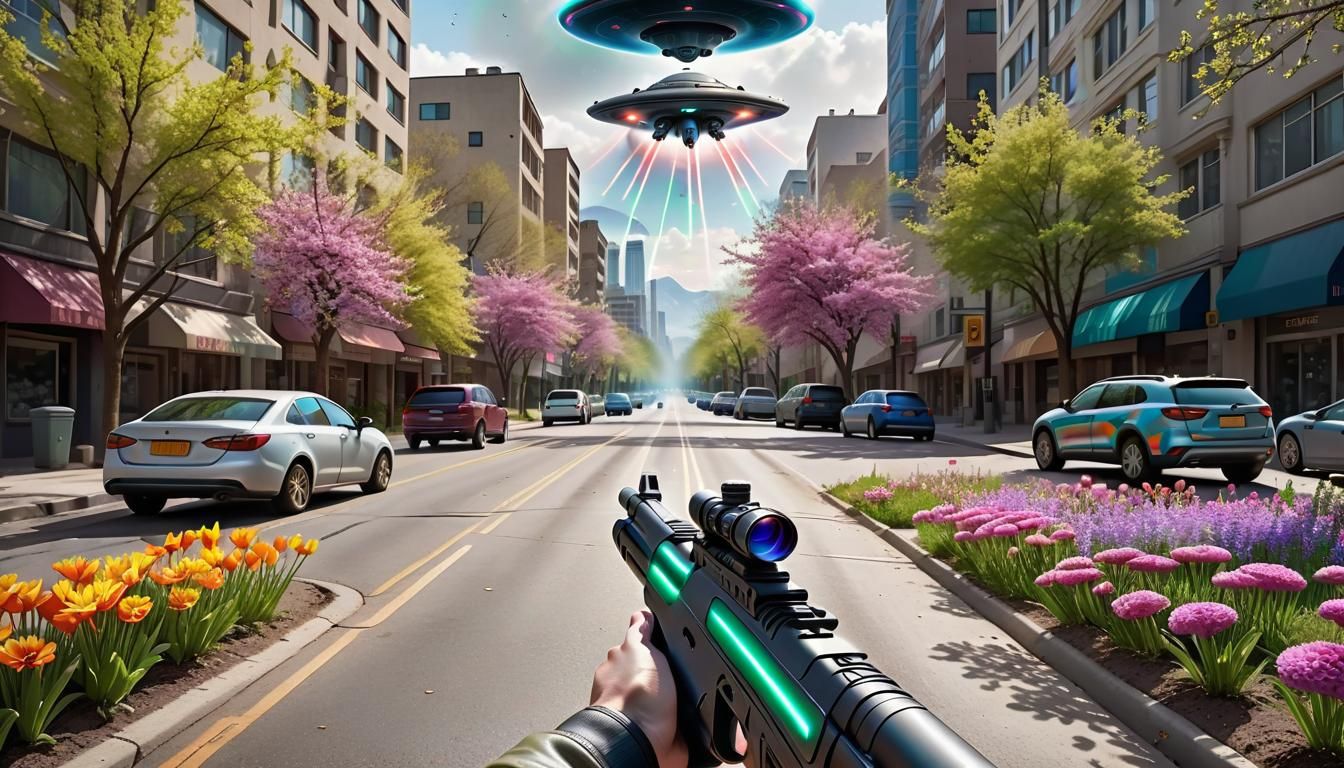 Gaming Rifle Scope View of Alien Invasion