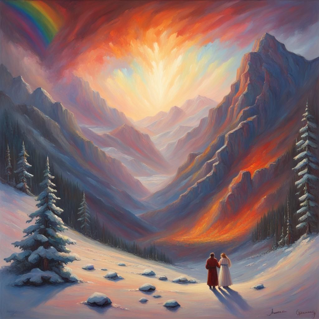 Devilish Woman, Angelic Man in Oil Painting