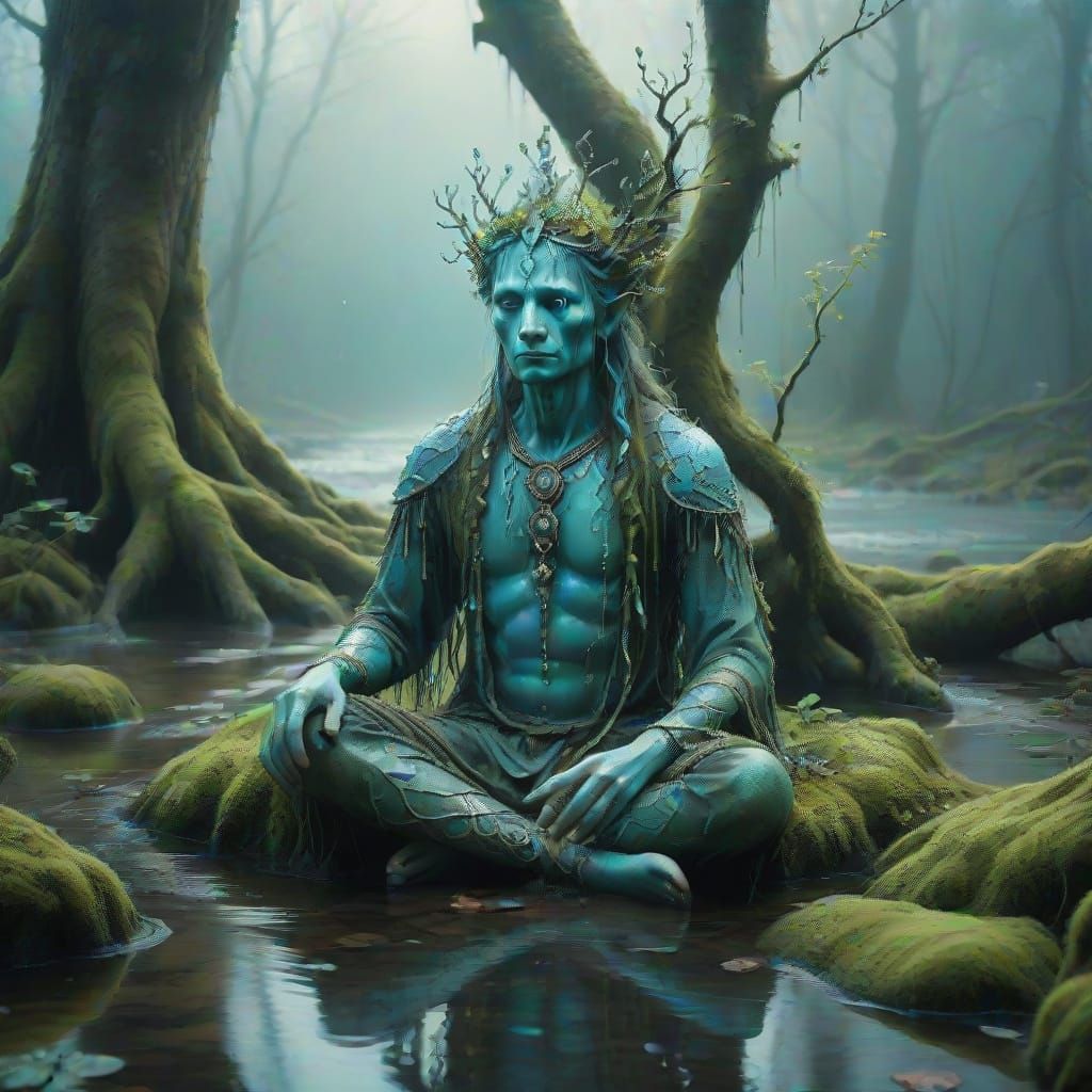 Surreal Slavic Water Spirit in Dreamy Oil Painting