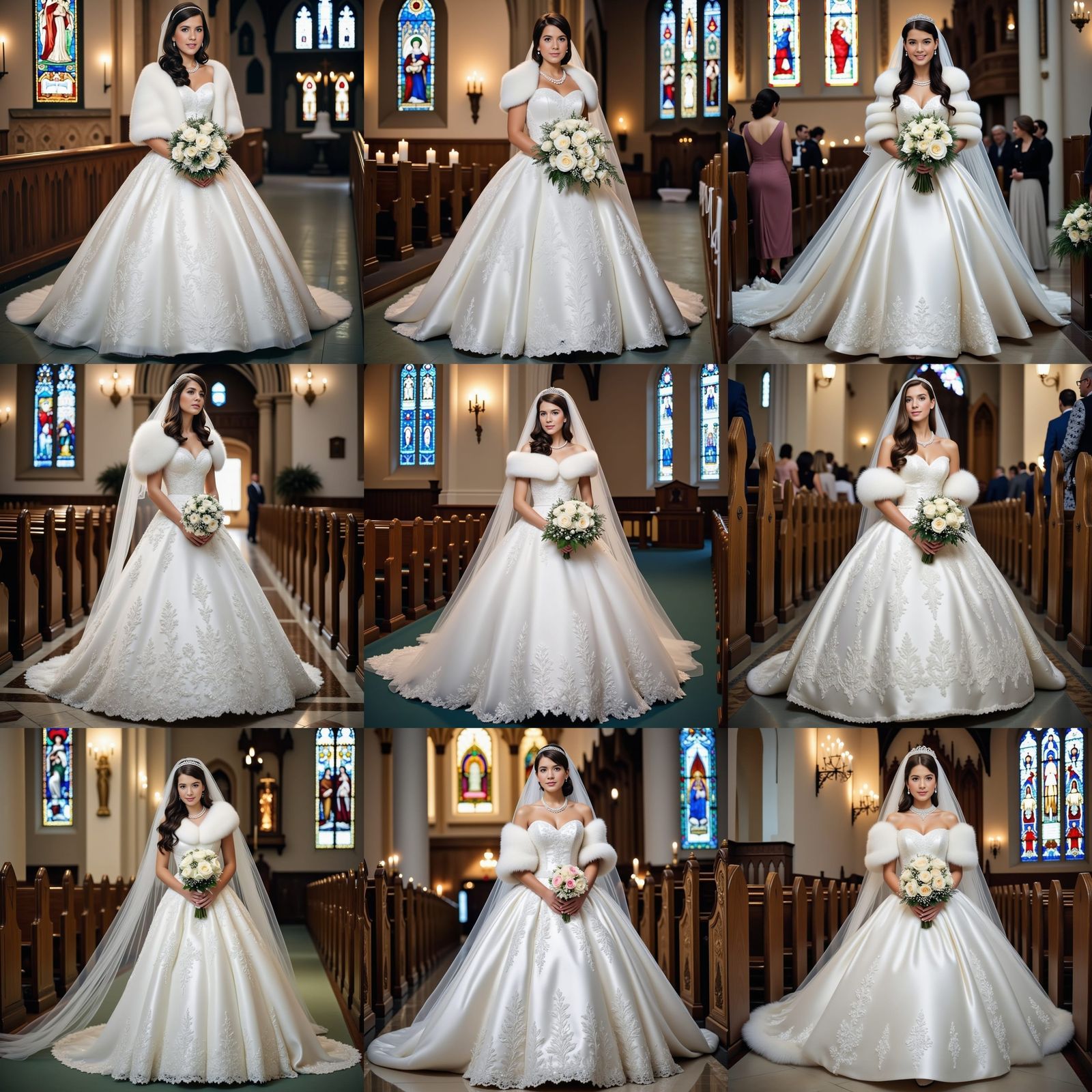 Young Bride in Princess Gown with Veil