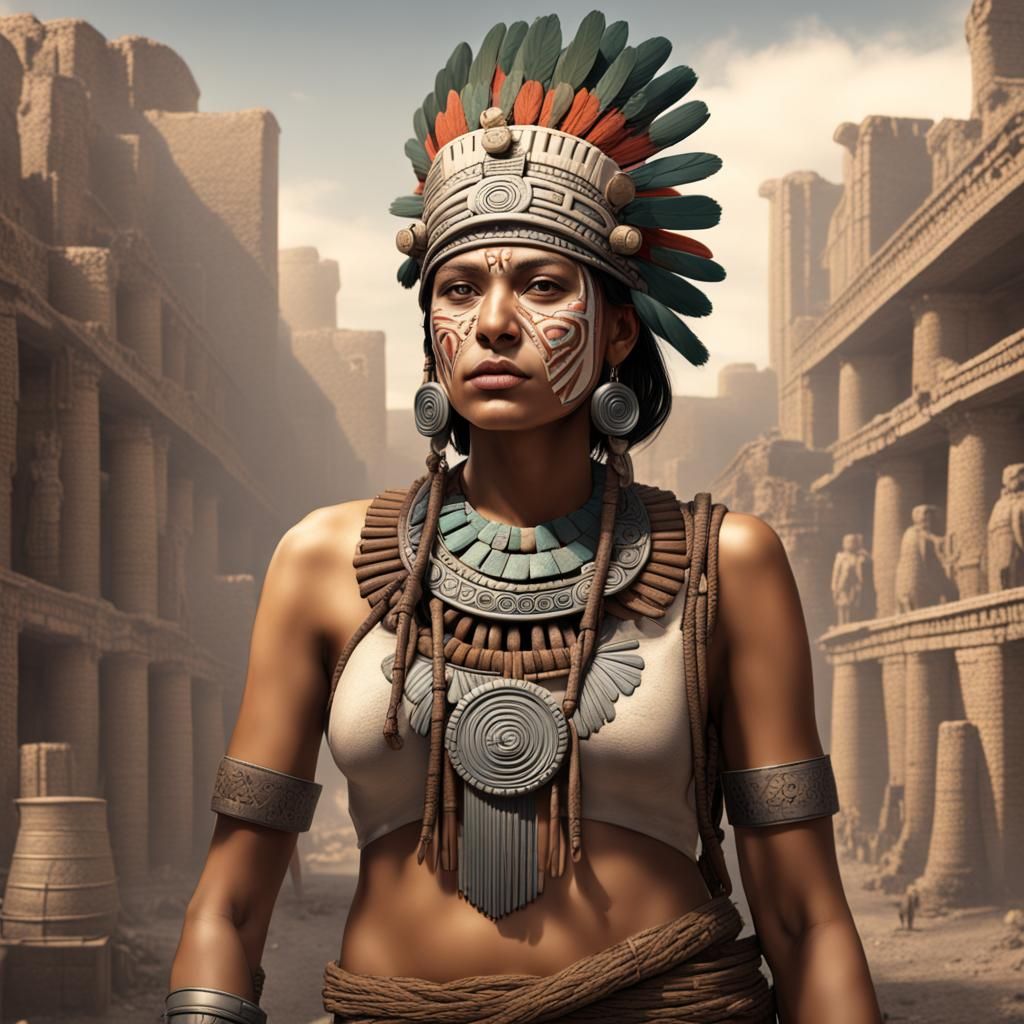 Aztec Woman in Industrial Age, Detailed Art