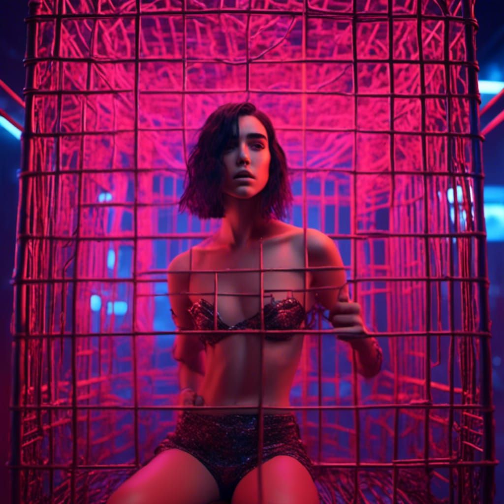 Dua Lipa Nude in Cage: Detailed Matte Painting