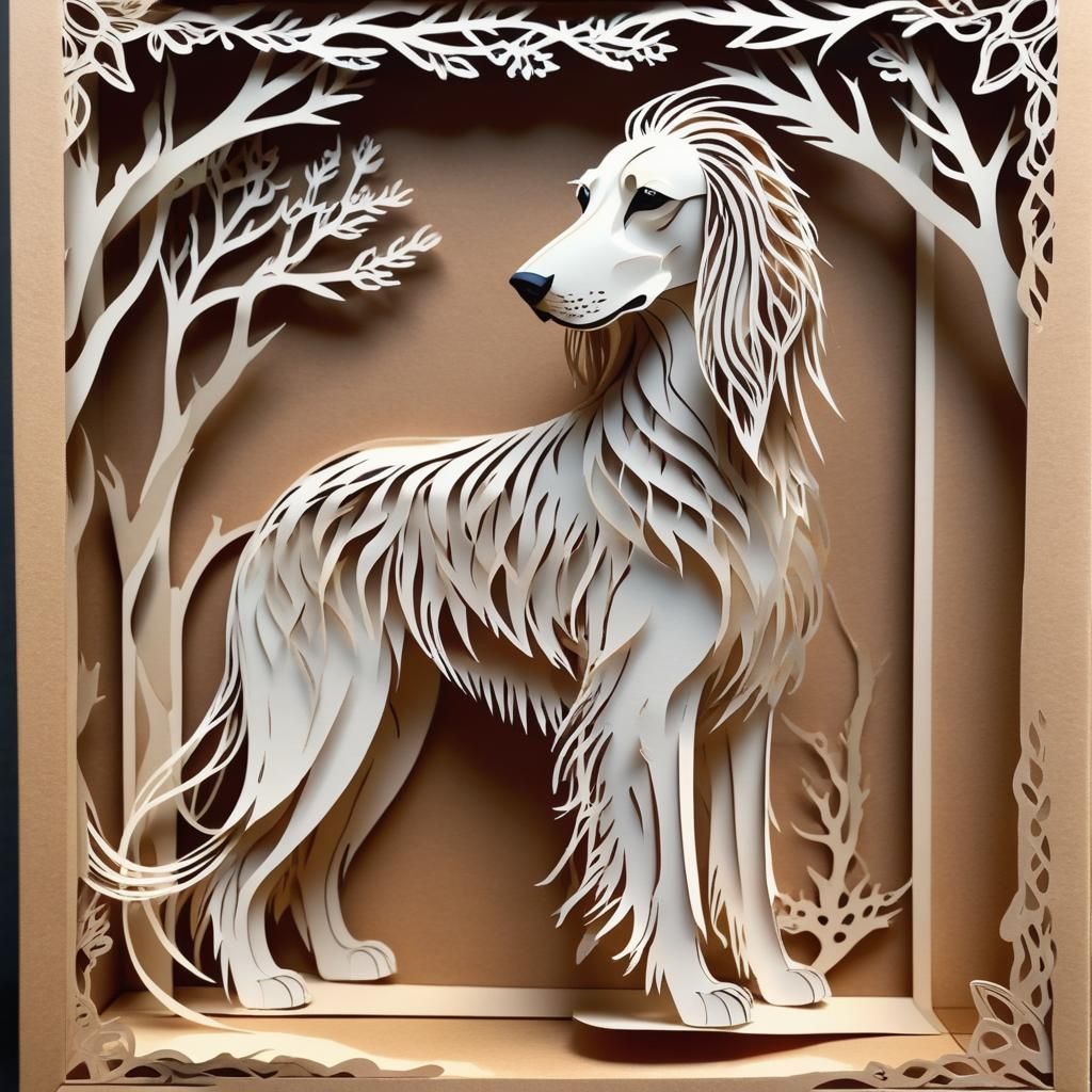 Afghan Hound Kirigami Papercut Art