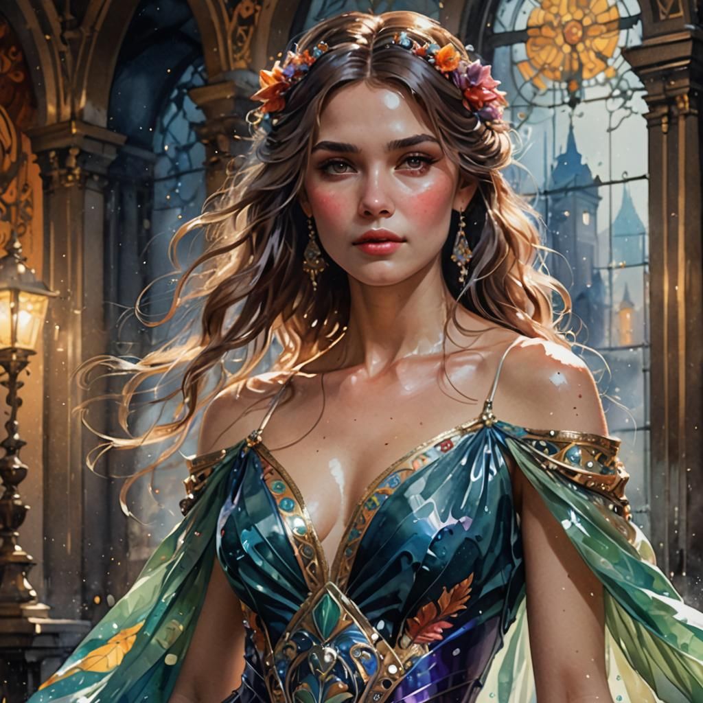 Watercolor Portrait of a Woman in Gown