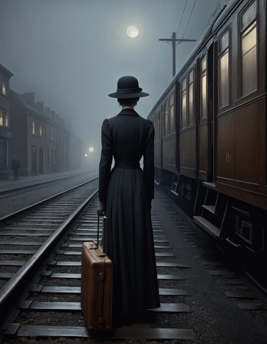 Ethereal Foggy Landscape with Forgotten Luggage