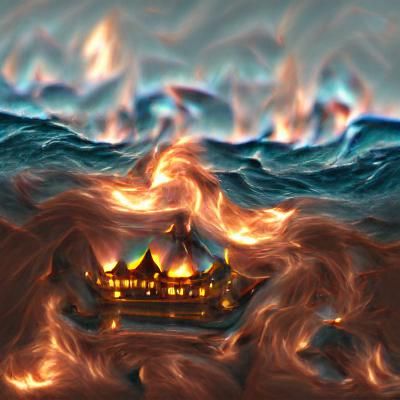 Majestic Palace Ablaze with Sea Flames