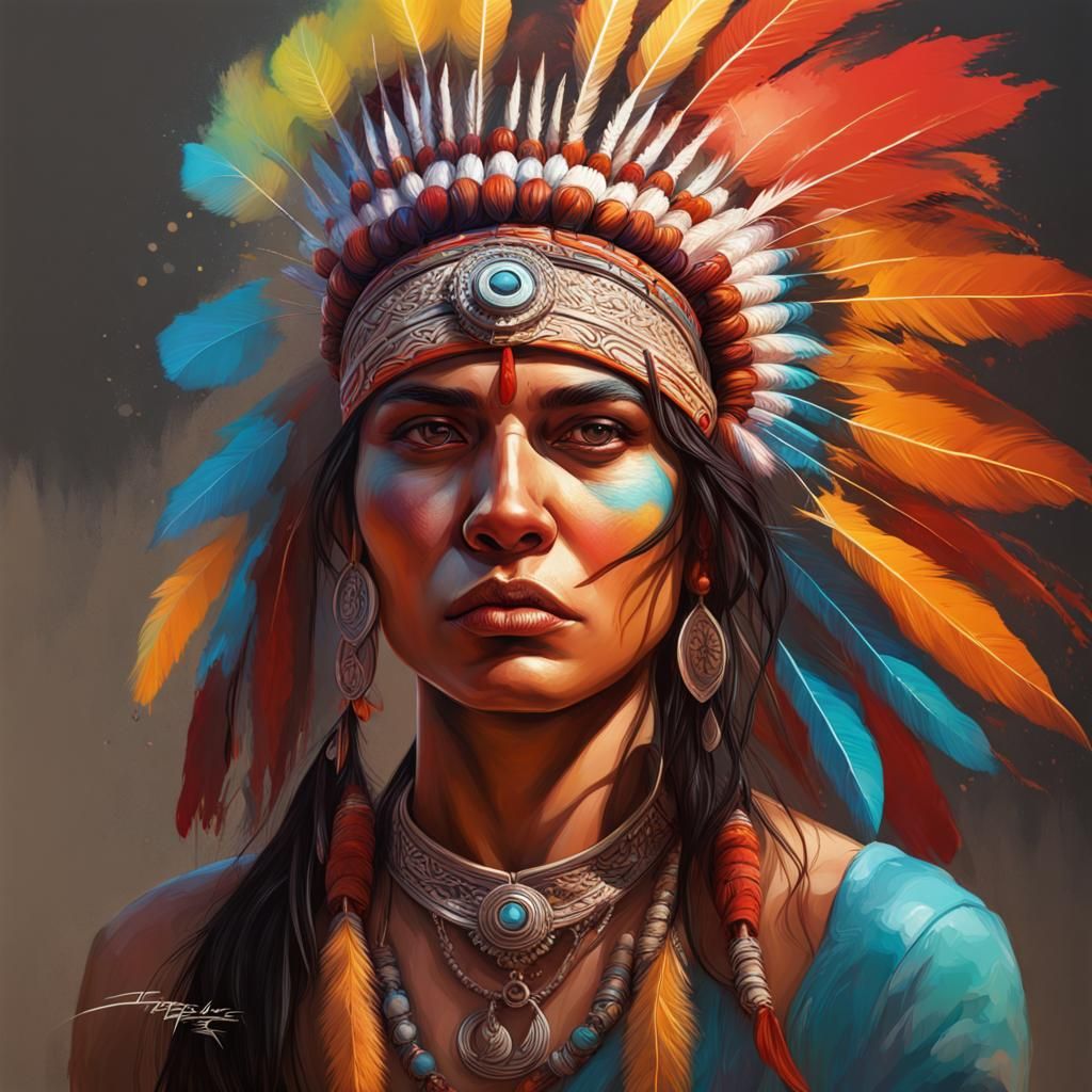 Hyperrealistic Linape Indian Portrait in Splash Art Style