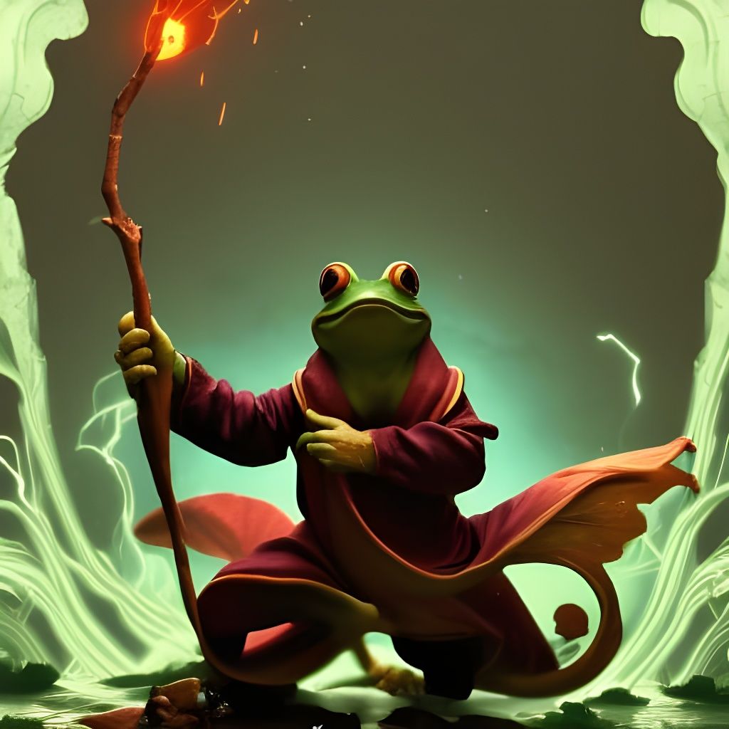 Majestic Frog Wizard Casting Lightning, Hyperdetailed Art