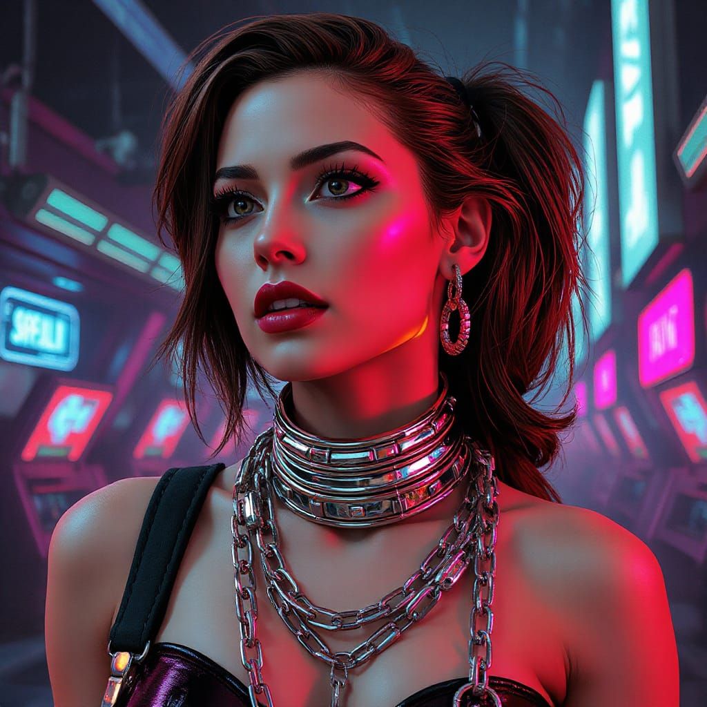 Cyberpunk Slave Girl in Neon Chains