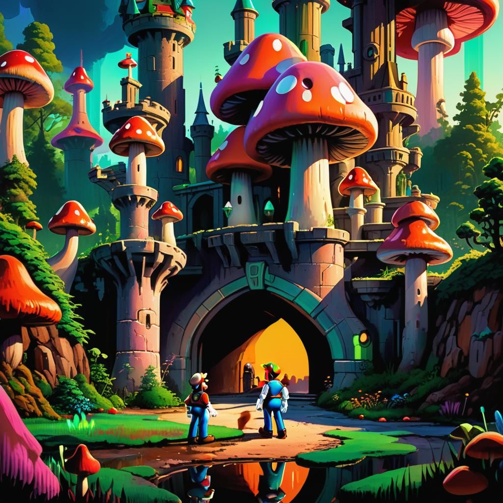 Fantasy Castle Scene in Vibrant Oil Painting Style