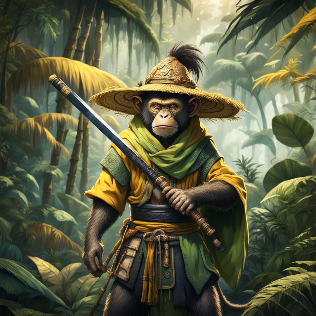 Monkey Samurai Warrior in Jungle Concept Art
