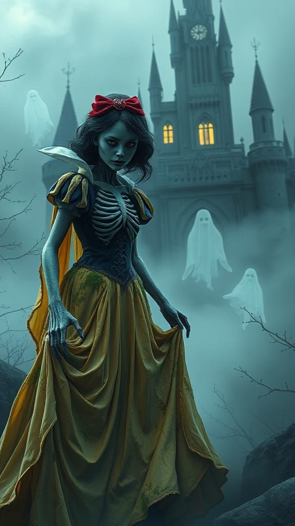 Zombie Snow White Emerges from Eerie Mist