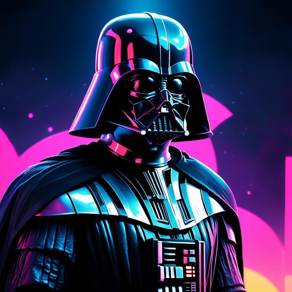Dark Synthwave Darth Vader in Retro Style