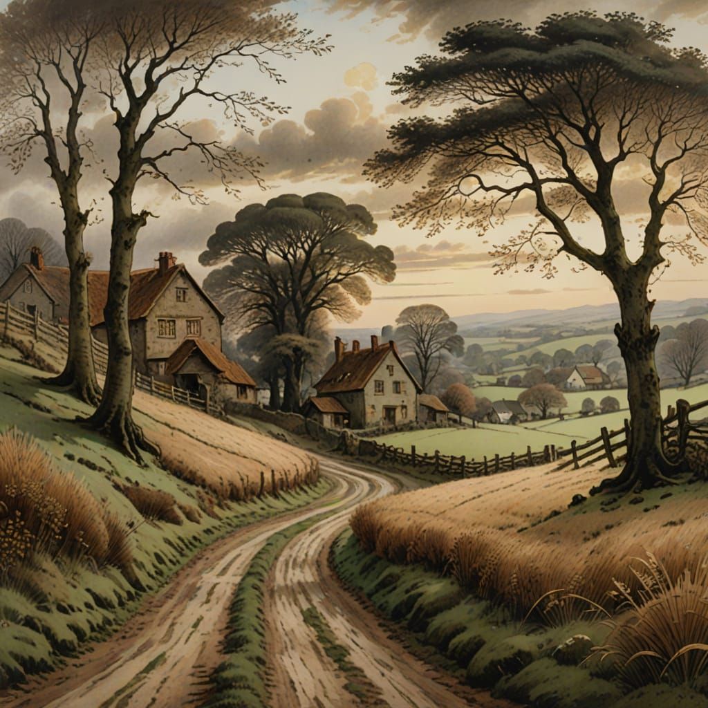 Rustic Evening Landscape in Earthy Tones