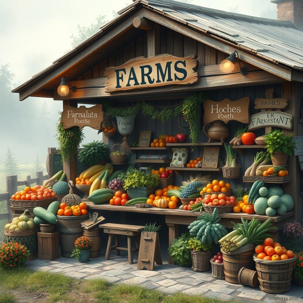Charming Farmstand in Kinkade Style
